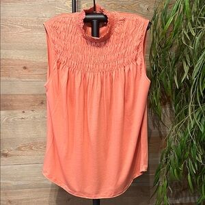 Sundance Dusty Peach Sleeveless Smocked Neck Blouse